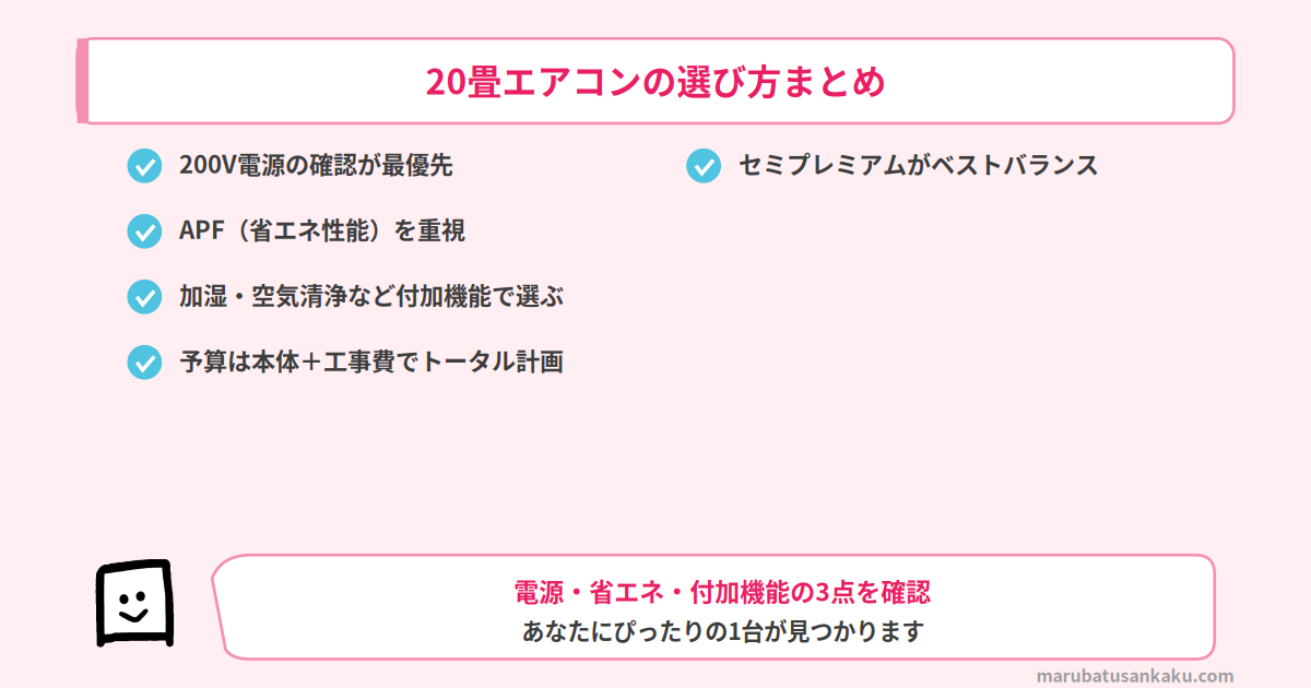 20畳エアコンの選び方まとめ
