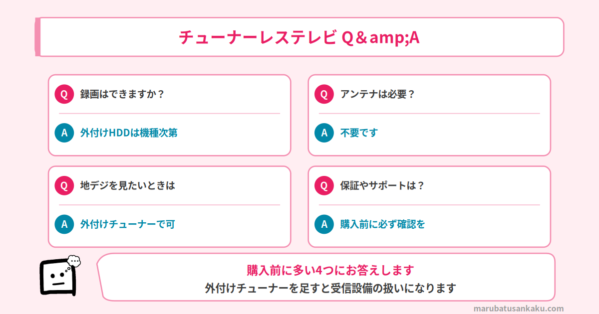 チューナーレステレビ よくある質問