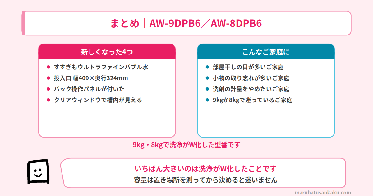 AW-9DPB6とAW-8DPB6のまとめ