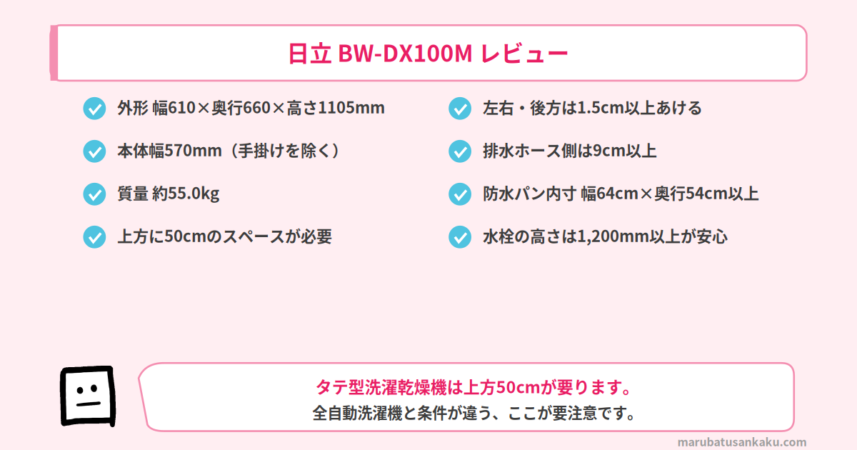 BW-DX100Mの外形寸法と設置条件