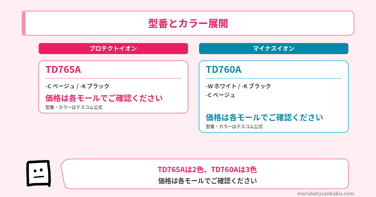TD765AとTD760Aの型番とカラー展開