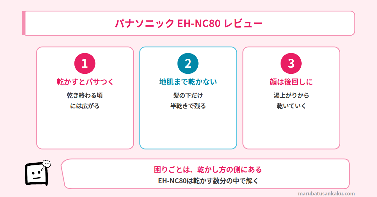 EH-NC80レビュー 夜のドライヤーで起きている3つの困りごと