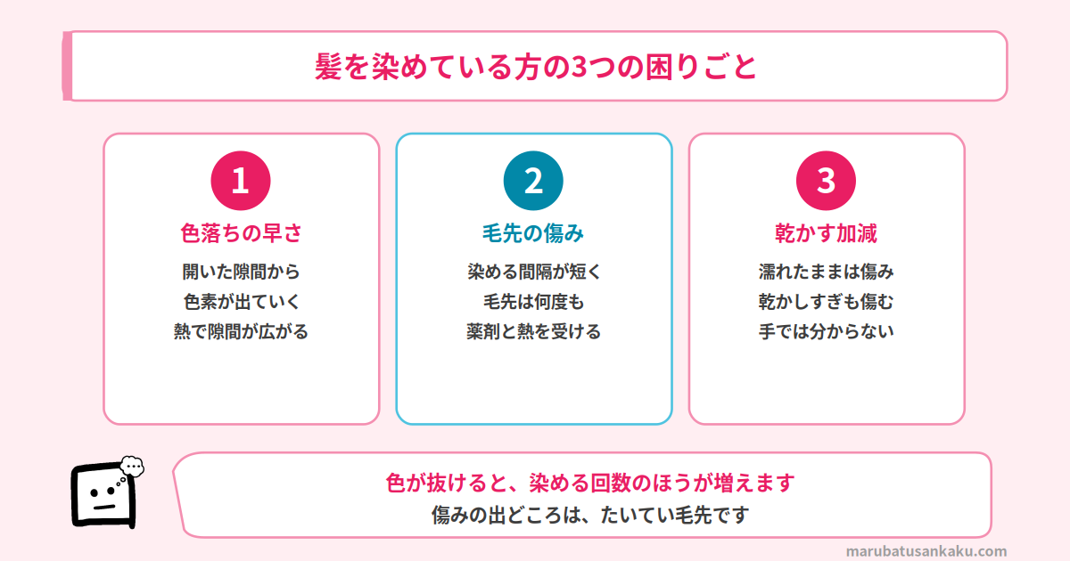 ヘアカラーを続けるときの3つの困りごと
